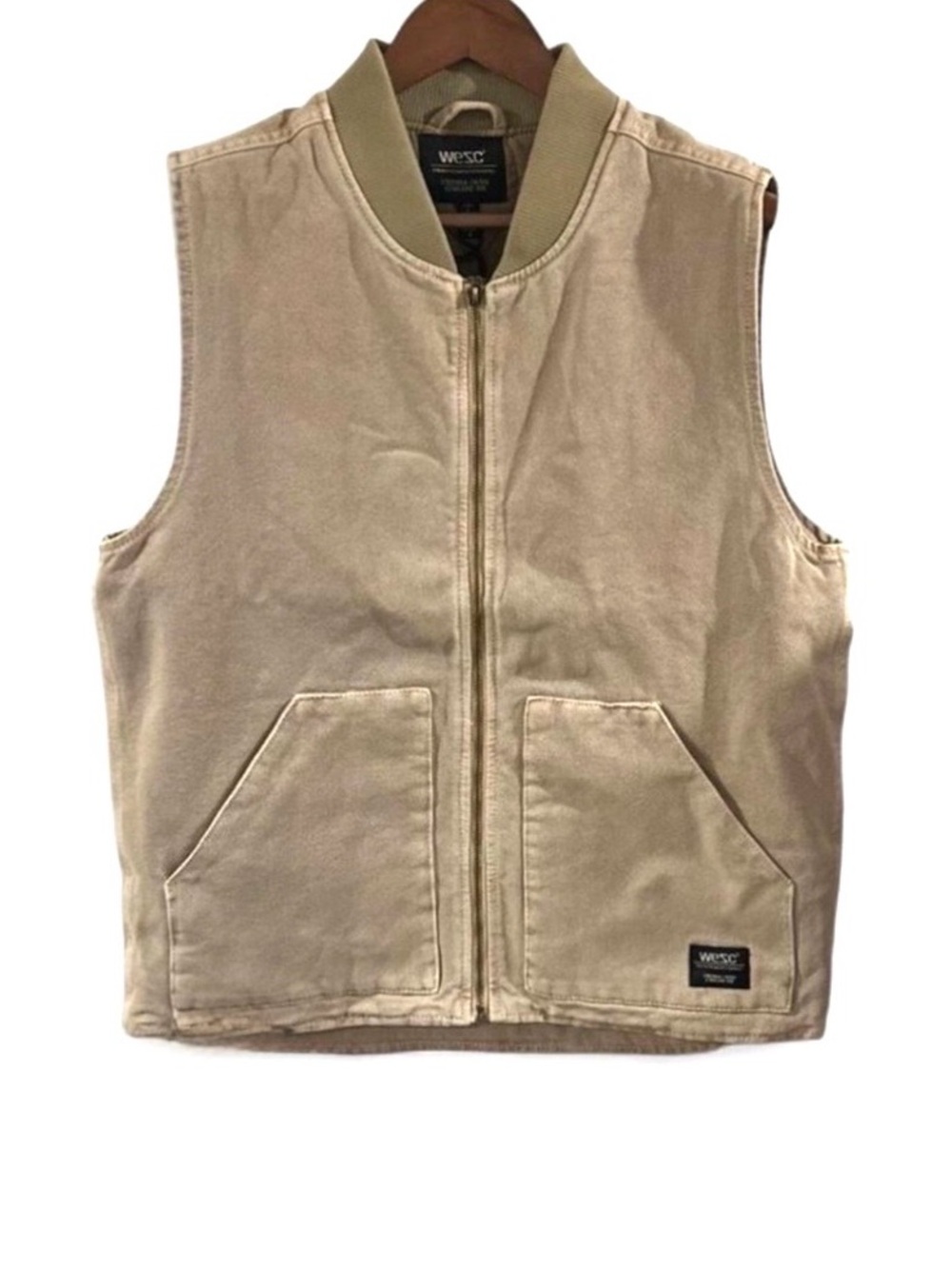 WeSC Canvas Workwear Utility Tan Vest Full-zip Size Men’s Large (NWT)